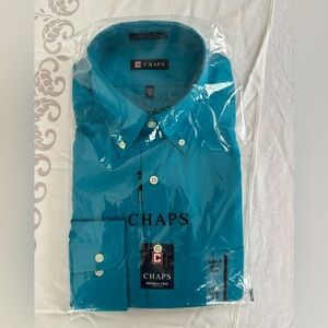 Gorgeous NEW CHAPS turquoise men’s dress shirt! 16-16 1/2 neck. 36-37” sleeves.